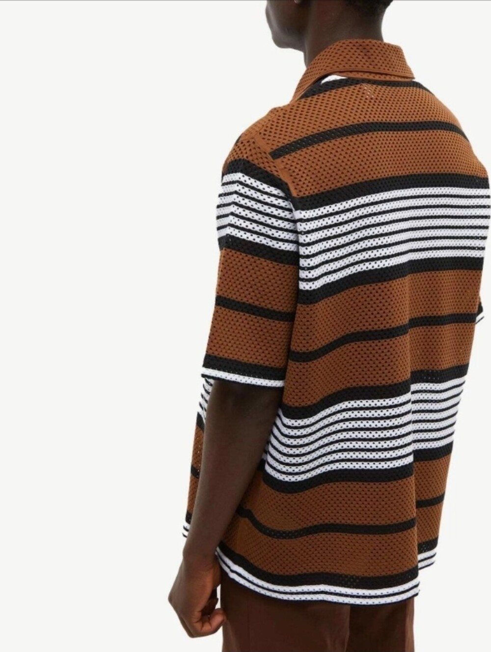 Burberry Brown Striped Mesh Shirt Short Sleeve Oversized - Picture 2 of 9